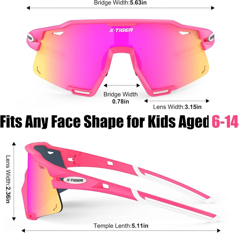 Xtiger Polarized Kids Sunglasses Youth Baseball Sunglasses UV400 Boys Girls Sports Sun Glasses for Softball Cycling Scooter - Image 3